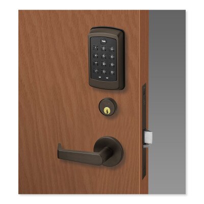 Yale nexTouch Mortise Lock Z-Wave Plus v2 Pushbutton Cylinder Override, Augusta Lever, Dark Oxidized Satin Bronze